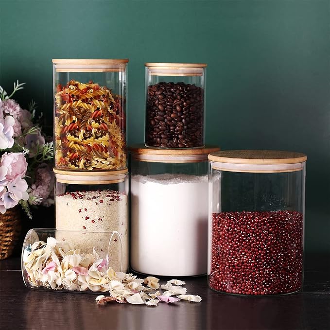 Tzerotone Glass Flour and Sugar Containers, Set of 3 Large Glass Flour Canister with Airtight Lids, Pantry Storage Containers for Suger, Rice, Salt (100 OZ/54 OZ/27 OZ)