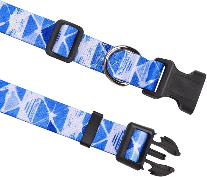 MarukoPet Dog Collar, Adjustable for Small Medium Large Dogs Puppy, Cute Design with Bohemia Floral Tribal Geometric Patterns Boys Girls Dog Collar(Blue Triangle-XS)