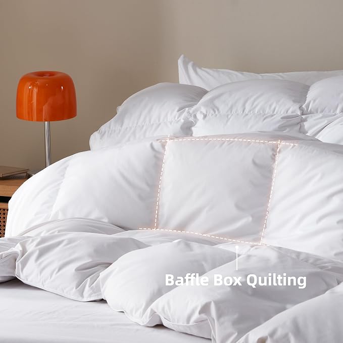 Feather Down Comforter Queen Size,Hotel Style Bedding Comforter,750+ Fill Power,1200TC,100% Organic Cotton Fabric,All Season White Duvet Insert with 8 Corner Tabs