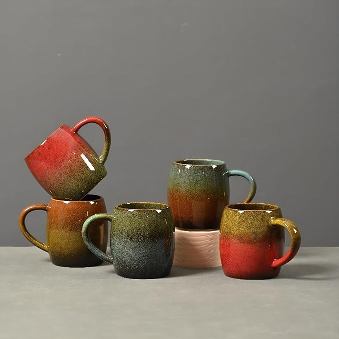 21oz Large Handmade ceramic Mug, Big Ceramic Tea Cup, Durable and Heavy Microwave and Dishwasher Safe Pottery Coffee Mug with Handle, Reactive Glaze Stoneware Clay coffee mug (Dark Green and Blue)
