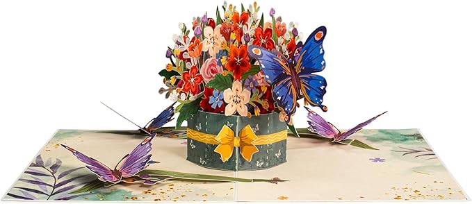 Frndly by Paper Love 3D Flower and Butterflies Pop Up Card, Gift for Birthday, Wedding, Anniversary, Thank You, Get Well, Valentine’s Day, Mother’s Day & All Occasions, 100% Recycled & Eco-Friendly, 8" x 6" Cover, Includes Envelope and Note Tag