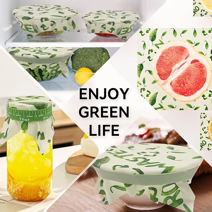 Reusable Beeswax Bowl Covers with Elastic Bands, 3 Sizes Washable Food Wraps for Bread Proofing, Lunch Packing, Cheese, Fruit, Vegetables and Leftovers