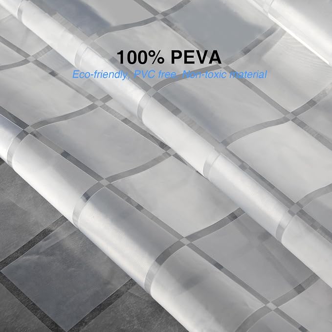 WELTRXE EVA Shower Curtain Liner 72x72 Inch 8G Heavy Duty Clear Shower Liner with Design, Plastic Shower Curtains for Bathroom Bathtub, Shower Stall, 3D Frosted Square Pattern, 3 Magnets
