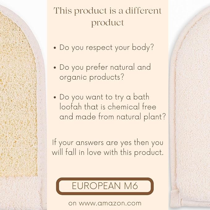 Egyptian Loofah Sponge, Large Double-Sided Exfoliating Mitt | Natural Wearable Shower Glove With Soft And Firm Textures For Deep Body Scrubbing (1 Count)