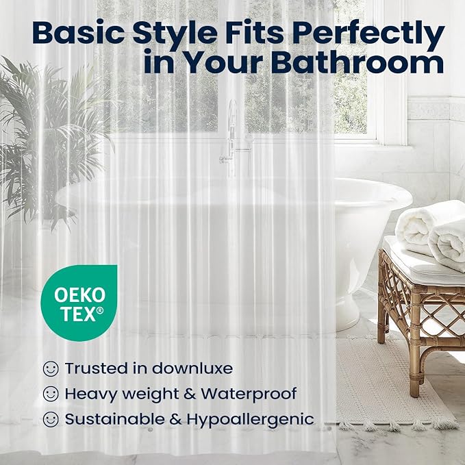 downluxe Shower Curtain Liner, PEVA Plastic Shower Liner with 3 Magnets, 72" x 72" Waterproof Bathroom Curtain, Heavy Clear, 1 Pack