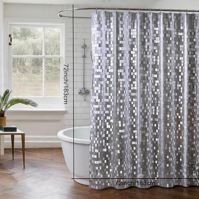 TIKABC Shower Curtain Liner, 4G PEVA Shower Liner, Plastic Peva Waterproof Shower Curtains, 72x72 inch with Grommet Holes 3 Magnetic Weights