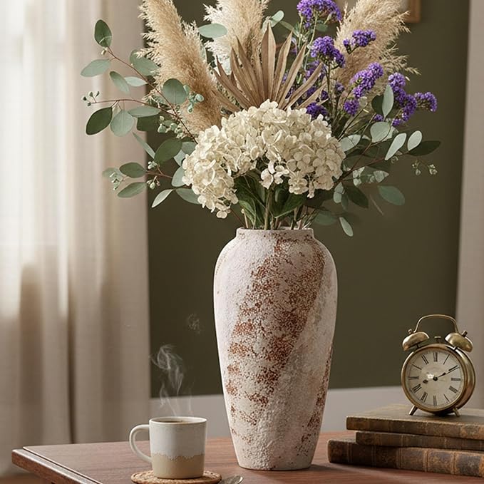 Large Ceramic Vase, 13.7 Inch Minimalist Decorative Farmhouse Vase for Home Decor, Living Room, Shelf Decor, Entryway, Wedding, Table Decoration