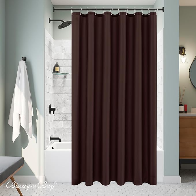 Biscaynebay Quality Fabric Shower Curtain Liner 72" by 72", Brown Water Resistant Bathroom Curtains, Rust Resistant Grommets Top Weighted Bottom Hem Machine Washable