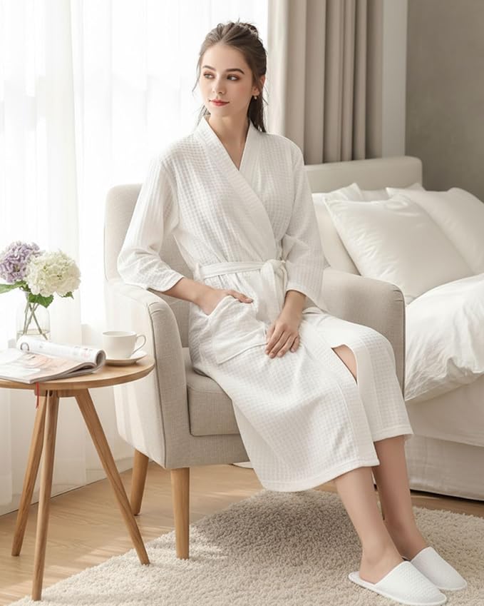 Jecery Waffle Bathrobe and Slippers Bulk Set Spa Robes Hotel Bath Lightweight Thin Commercial Soft for House Shower Party