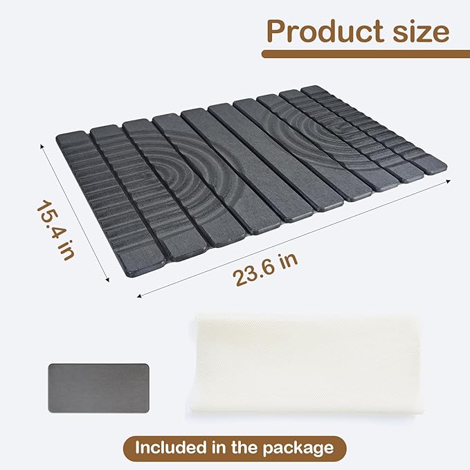 Stone Drying Mat for Kitchen Counter, 23.62"X15.35" Absorbent Diatomaceous Collapsible Quick Drying Dish Mats,Roll This Non-Slip Highly Absorbent Drying Mat Into a Compact Size for Seamless Storage