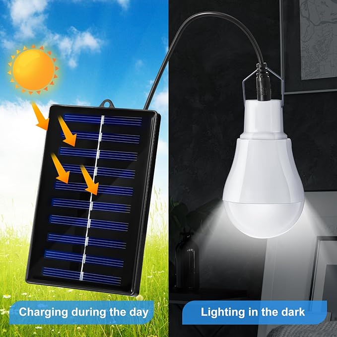 VIHOSE 8 Pcs Solar Light Bulbs Solar Powered Light Portable Emergency LED Bulb Waterproof for Camping Tent Indoor Outdoor Shed Night Fishing Chicken Coop