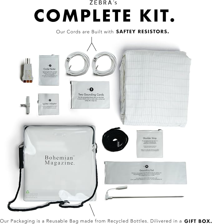 Zebra Grounding Sheets California King Size - 2X Stronger - GOTS Organic Cotton - Tester & Safety Resistor - 16.5 Deep Pocket - Grounding Fitted Sheet California King Sheets Cotton - Grounded Sheets