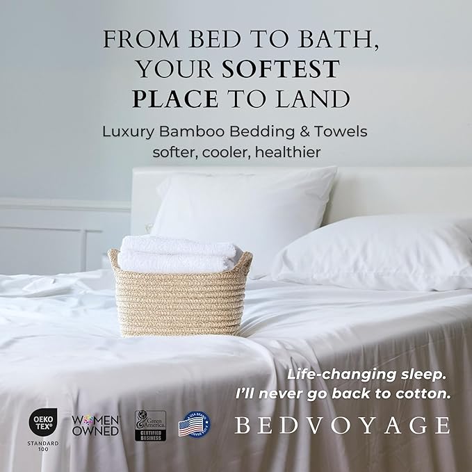 BedVoyage Ultra Soft Standard Pillowcase Set, Cooling & Breathable, Silky & Gentle to Skin and Hair, Luxury 100% Viscose Derived from Bamboo, 20x26 Envelope Closure, 2pc Set, Standard – White
