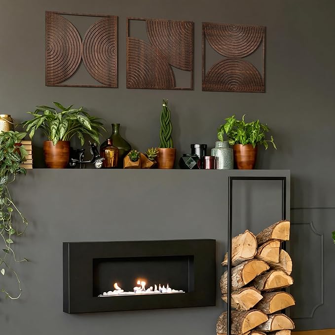 Yerliker 3 Pcs Mid Century Modern Wood Wall Art Decorations 3D Geometric Abstract Wall Sculpture for Living Room Bedroom Office Minimalist Aesthetic(Mid Century,11.8 x 11.8 x 0.2 Inch)