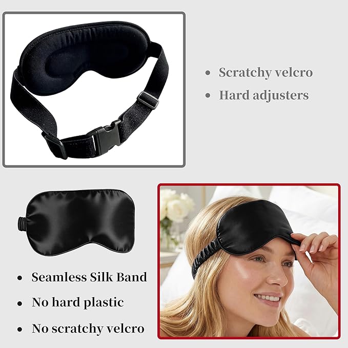 ZLYC 100% Mulberry Silk Sleep Mask Pressure-Free Eye Cover Soft Light Blocking Blindfold for Travel & Nap, Solid Black