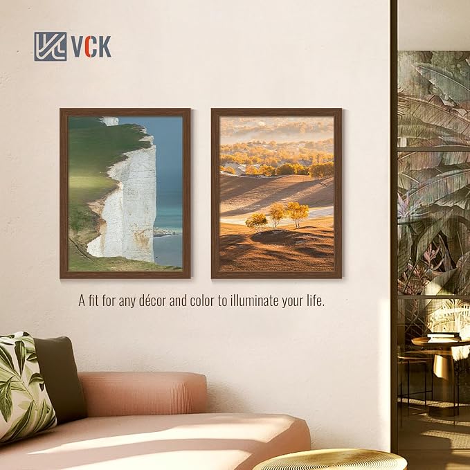 VCK 18x24 Poster Frame Set of 4 - Brown, Gallery-Quality Wood Picture Frames, 1.1-Inch Wide Border, Polished Plexiglass, Vertical or Horizontal Wall Display for Photo/Art/Prints, Brown
