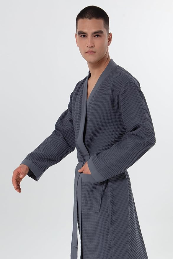 SEYANTE Turkish Cotton Waffle Robe for Men – Organic GOTS Certified Spa Bathrobe, Lightweight Kimono, Soft Cotton Bathrobe