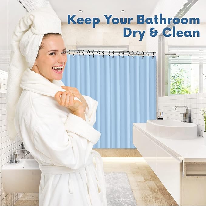 No Smell Shower Curtain Liner 72x72 Light Blue - PEVA Plastic Shower Curtain for Bathroom, PVC-Free Waterproof Blue Shower Liner with Metal Grommets and Magnet-Weighted Bottom Hem - Washable Liner