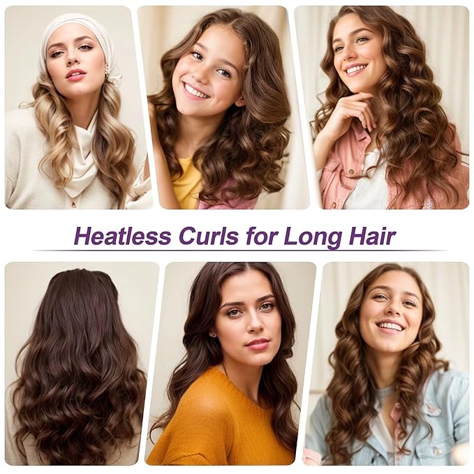 Heatless Curls Overnight Hair Curlers - 4 Pcs No-Heat Curling Rod to Sleep In,Velvet Hair Rollers with Satin Wrap