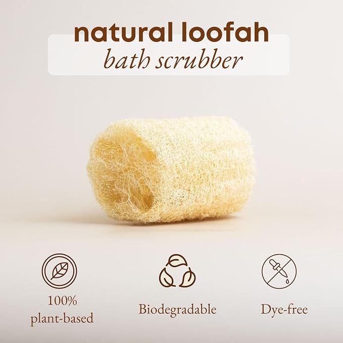 Natural Loofah Exfoliating Body Scrubber (Pack 4), Loofah Shower Sponge, Luffa for Exfoliating & Smooth Skin Cleansing, Women and Men, 100% Biodegradable Compostable, Dye Free