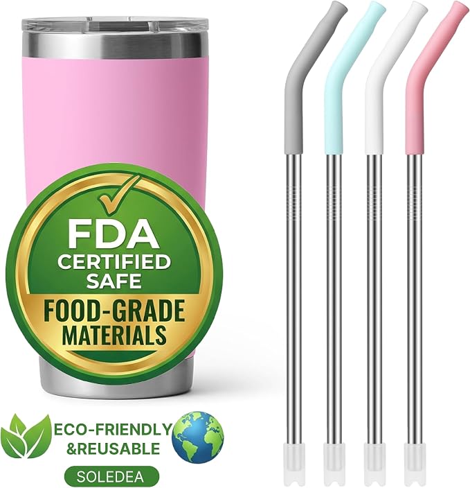 20 oz Straight Metal Straws with Silicone Tip for 20 oz Tumbler | Stainless Steel Reusable Drinking Metal Straw for YETI, STANLEY, US Acrylio, BJPKPK, Simple Modern and so on