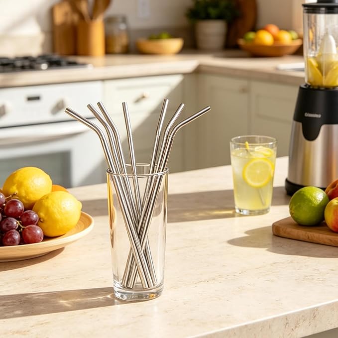 18-Pack Reusable Stainless Steel Metal Straws with Cleaning Brush - Long Metal Straws Drinking for 30 oz and 20 oz Tumbler Eco Friendly