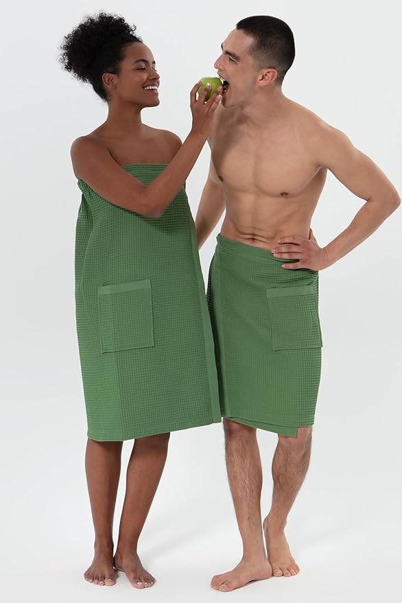 SEYANTE Women's Organic Waffle Spa Wrap, GOTS Certified 100% Turkish Cotton, Lightweight Bath Towel Wrap Adjustable Closure