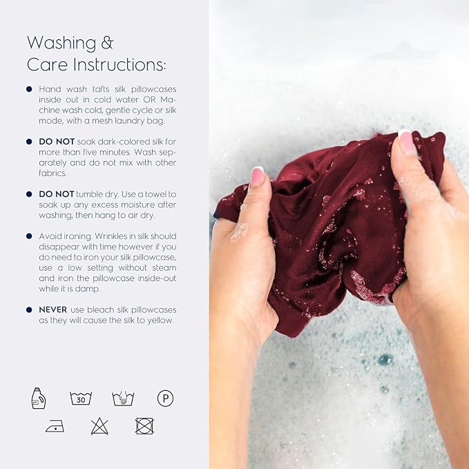 TAFTS 22mm 100% Pure Mulberry 6A Silk Pillowcase for Hair & Skin with Envelope Closure, No Zipper, Cooling, Natural, Organic, Double Sided Pillow Case (Burgundy, Queen 20"x30" 1pc)