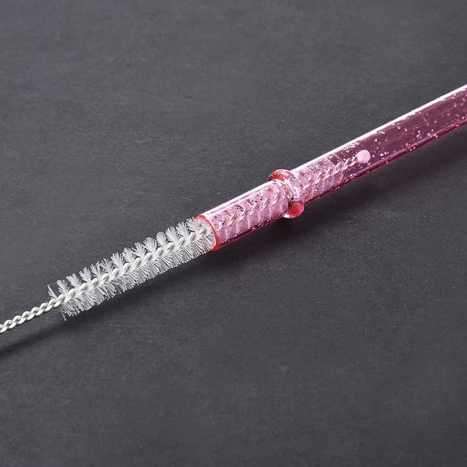 ALINK 12PCS Reusable Clear Pink Glitter Straws, 11" Long Hard Plastic Tumbler Drinking Straws with Cleaning Brush