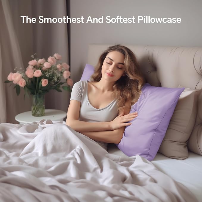 INFIIXSO Mulberry Silk Pillowcase for Hair and Skin, Silk Pillow Cases Standard Size with Hidden Zipper 20"x26", Extraordinary Smooth and Soft Cooling Pillow Cases for Hot Sleepers(Lavender, 1 Pack)