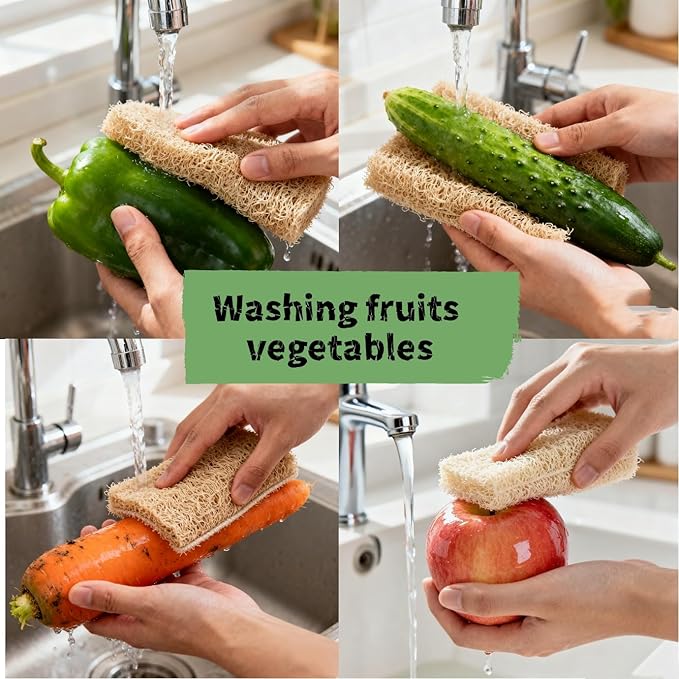 4PCK(12''-14'') Natural Organic Loofah Sponges - Large Exfoliating Shower Bath Luffa for SPA Beauty and Radiant Skin