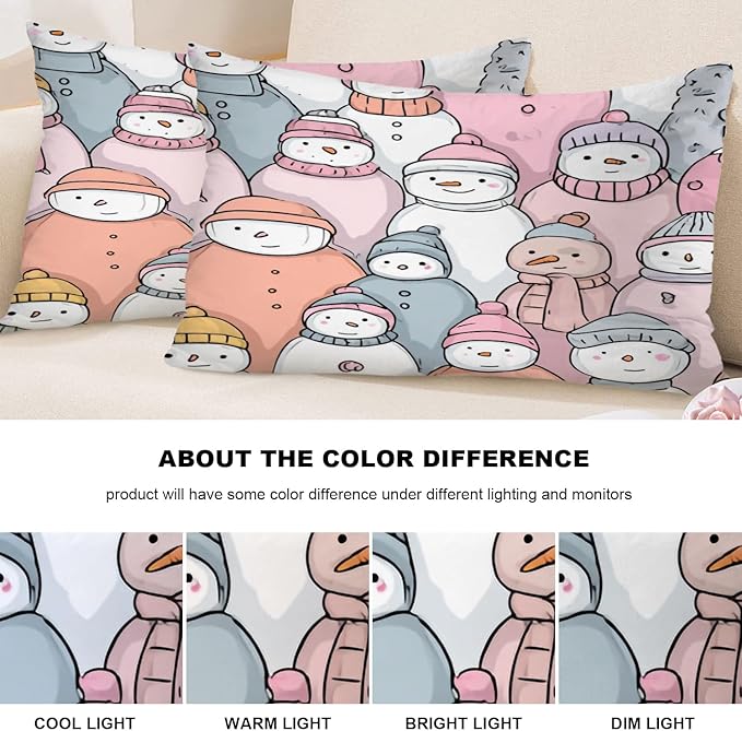 Shrahala Cute Snowmen Winter Accessories Decorative Throw Pillow Cover, Doodle Pastel Snowmen Lumbar Pillowcase Blended Double-Sided No Inserts for Bedroom Living Room Set of 2 (12 x 20 in)