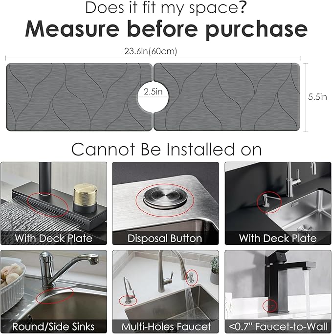 3 PCS Large Stone Dish Drying Mat for Kitchen Counter -24"x16" Absorbent Diatomaceous Earth Mat with Stone Faucet Mat & Soap Tray - Quick Dry, Collapsible, Non-Slip Countertop Organizer