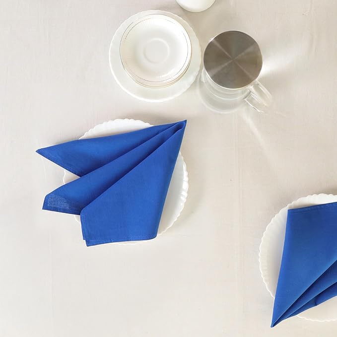 Cloth Napkins Set of 12, 100% Cotton Fabric Reusable Dinner Napkins, 18 x 18 Inch Washable Table & Kitchen Napkins for Everyday Dining, Entertaining, Home & Restaurant Use, Blue
