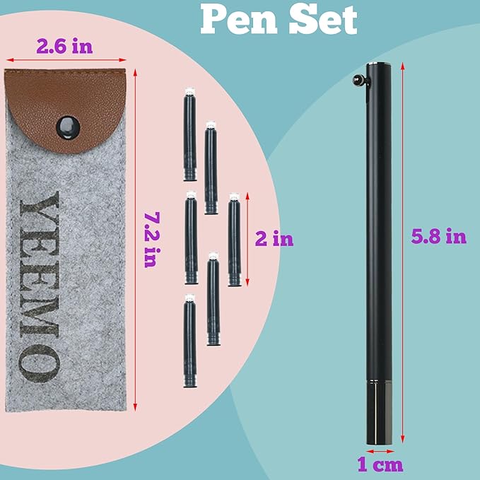 Retractable Fountain Pen – 0.38 mm Extra Fine Nib Fountain Pen, Smooth Fancy Pens with Converter, 6 Ink Cartridges & Gift Pouch for Writing (Matte black)