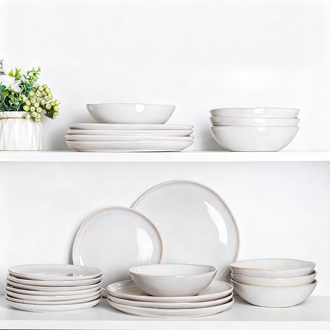 AmorArc Ceramic Dinnerware Sets,Handmade Reactive Glaze Stoneware Plates and Bowls Sets,Highly Scratch Resistant | Dishwasher & Microwave Safe Dishes Set,Service for 4 (12pc)
