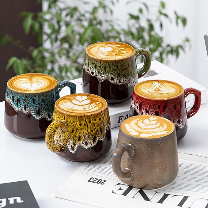 12oz Cool Unique Mugs, Handmade Ceramic Coffee Mug, Great Gift for Men Women, Microwave & Dishwasher Safe Stoneware Pottery Tea Mug for Home Office(red)