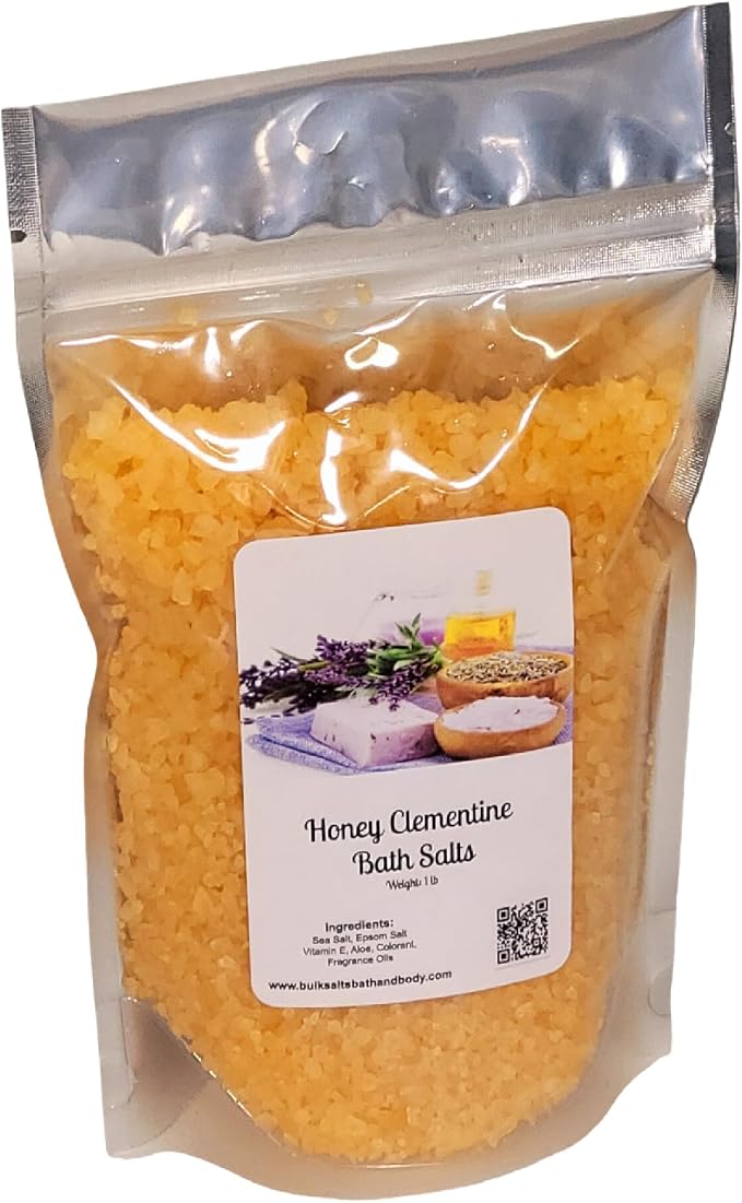 Bath Salts | 1lb Bag (16oz.) | Choose Your Scent | Epsom Salt | Sea Salt| Bathing | Body Care | Beauty | Relaxation | Spa | Pedicure | Manicure | Soak (Honey Clementine)