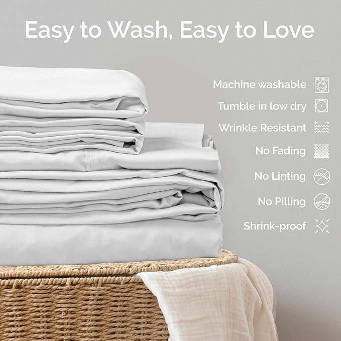 Pillow Cases King Size Set of 2 Pillowcases 100% Viscose from Bamboo Cooling Pillowcases, Soft & Breathable Pillow Case with Envelope Closure, White Pillow Cases (White)