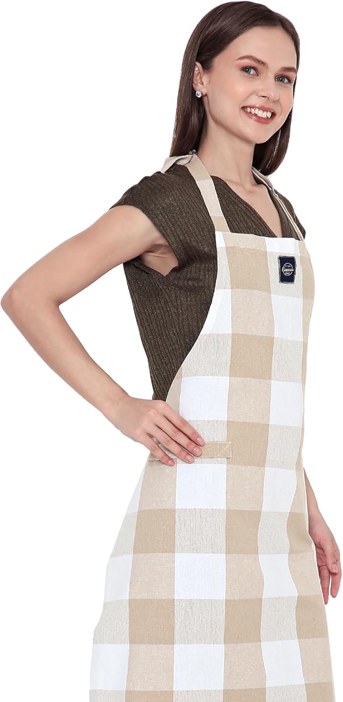 Encasa XO Cotton Kitchen Aprons for Women & Men with Pocket & Towel Loop, Adjustable Neck & Back Strap for Cooking, Baking