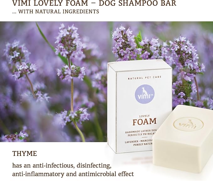 animaux vimi – Lovely Foam Dog Shampoo for Sensitive Skin - Handmade Lather Dog Soap for Extra Shine - Relief for Dry, Itchy Skin - Purely Natural & Certified Organic Ingredients - Lavender - 3.53 oz