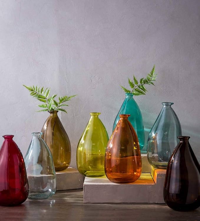 VivaTerra Recycled Oblong Glass Balloon Vase – Handblown Glass Vases for Centerpieces – Unique Organic Shape in a Delicate Grey Color – Sustainable and Unique Home Decor (14" H x 8.25" Dia.)