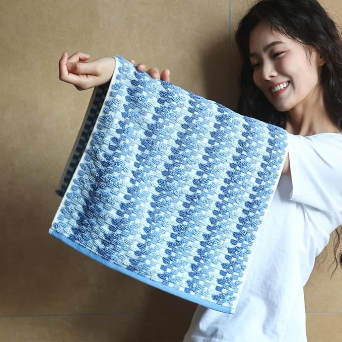Premium Luxury Waffle Weave Cotton Towel Set - 160g Hand Towel & 650g Oversized Bath Towel (30"x60") - Ultra Absorbent, Quick-Dry, Soft Textured Jacquard (Sea Salt Blue)