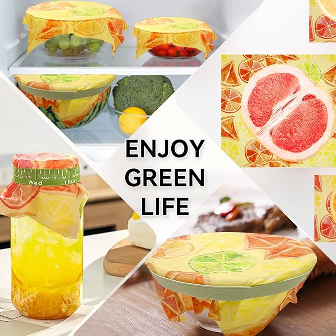 3-Pack Reusable Beeswax Food Wraps with Elastic Bands, Sustainable Bowl Covers for Bread Proofing & Food Storage, Eco-Friendly Sandwich & Cheese Wraps, Assorted Sizes (S, M, L)