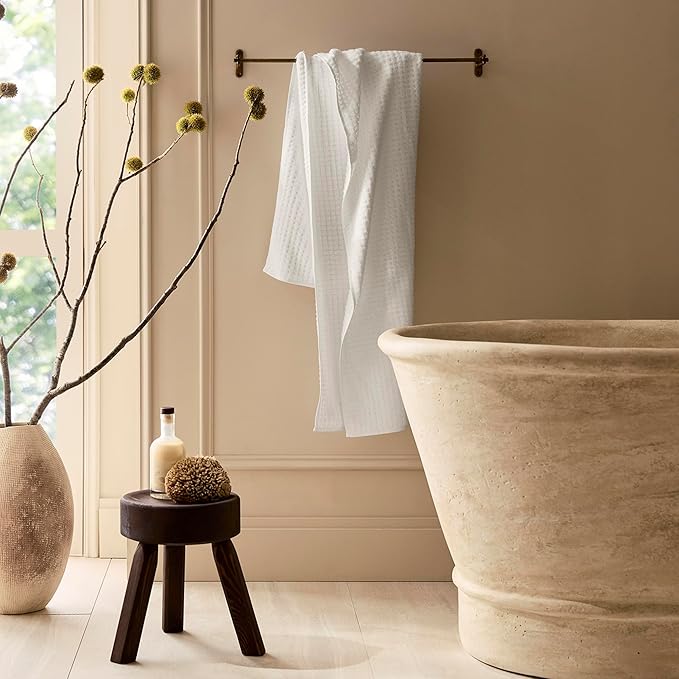 BOLL & BRANCH Turkish Waffle Bath Towel - White - 100% Organic Turkish Cotton - Lightweight Soft Absorbent Quick Dry Luxury Spa Bath Towel with Waffle Weave Texture - Premium Feel