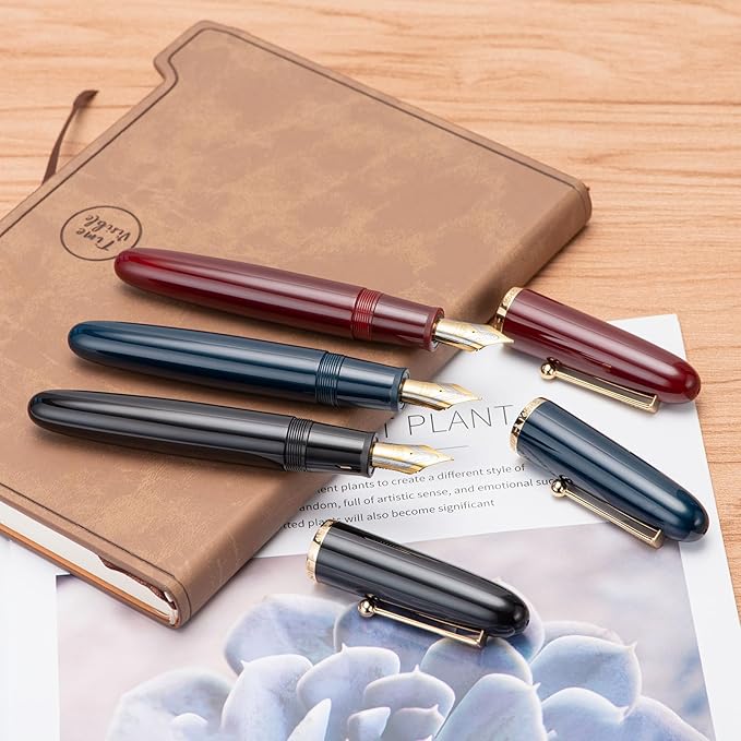 Jinhao 9019 DaDao Series Fountain Pen, Size 8 Fine Nib with Large Ink Converter, Piano Black Acrylic Design Smooth Writing Pen (Gold Trim)