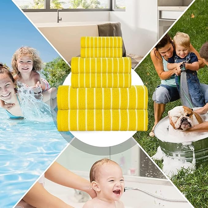 CASA COPENHAGEN Ecstatic 6Pcs 100% Egyptian Cotton Large Designer Towels Gift Set- Yellow, 600GSM, 2Bath 2Hand 2Washcloths, Bath Towels for Bathroom Set for Women & Men