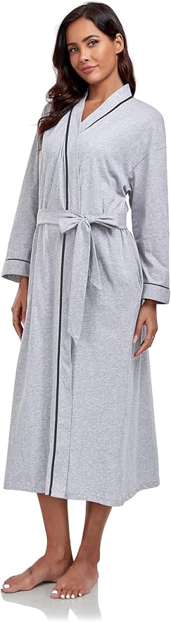 COLORFULLEAF 100% Cotton Women's Robes Summer Lightweight Kimono Soft Long Cotton Bathrobe for Women with Pockets