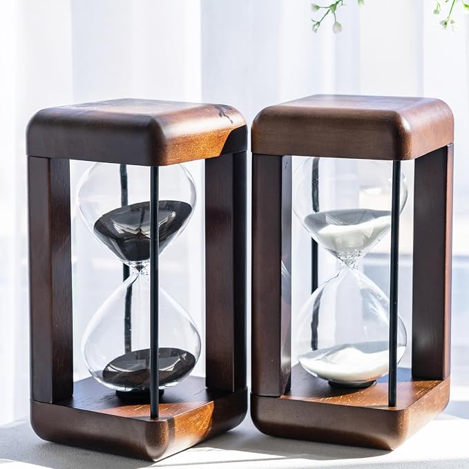 Large Premium Walnut Hourglass,60 Minutes Sand Timers,Hour Glass with Sand Timer for Gift,Hourglass Decor for Home, Desk,Office, Wedding Decor (White)