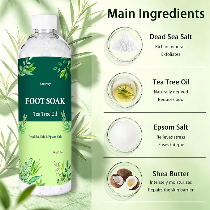 Tea Tree Oil Epsom Salt Foot Soak Foot spa Odor Scent,Dry Foot,Callus,500g | Cleansing,Soothing,Organic Natural ingredient for improved irritated,Dry Cracked, Tired Feet, Stubborn Foot Odor Elimination